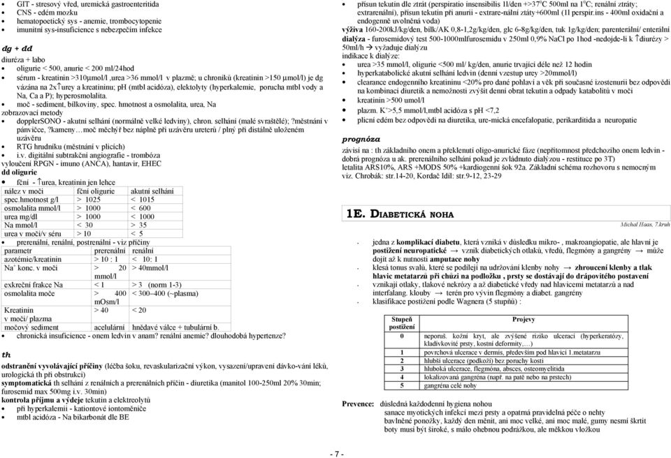 porucha mtbl vody a Na, Ca a P); hyperosmolalita. moč - sediment, bílkoviny, spec. hmotnost a osmolalita, urea, Na zobrazovací metody dopplersono - akutní selhání (normálně velké ledviny), chron.