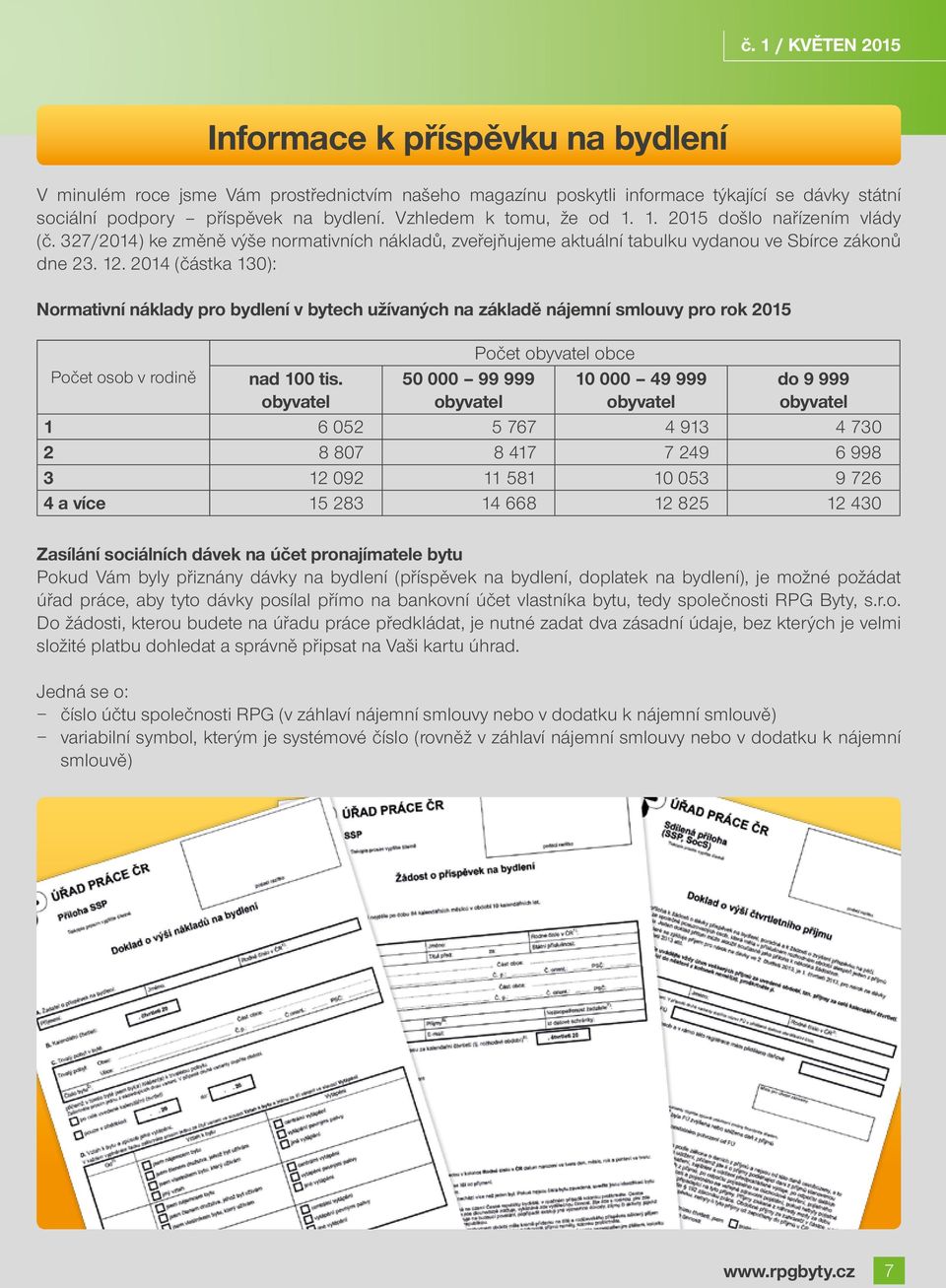 2014 (částka 130): Normativní náklady pro bydlení v bytech užívaných na základě nájemní smlouvy pro rok 2015 Počet obyvatel obce Počet osob v rodině nad 100 tis.