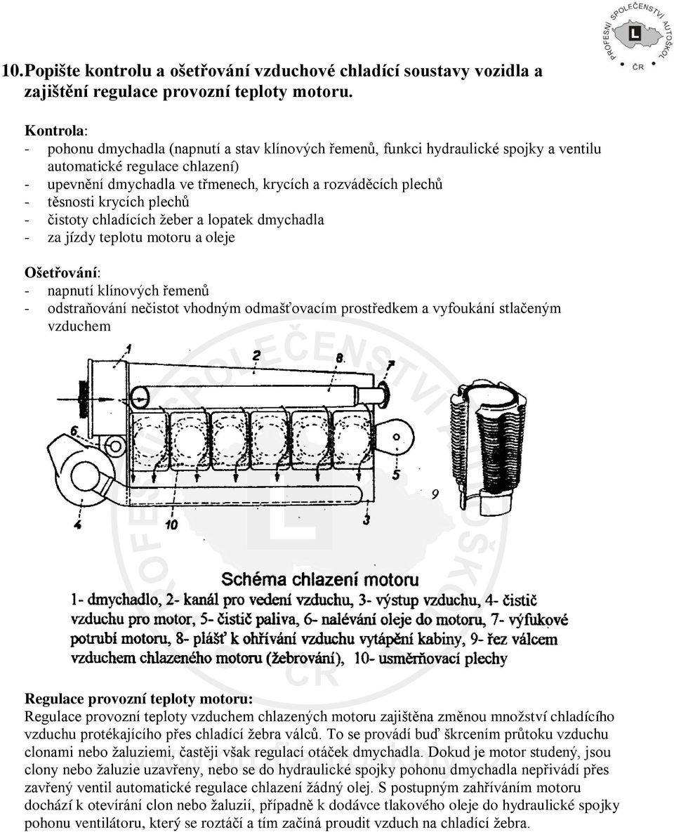 těsnosti krycích plechů - čistoty chladících žeber a lopatek dmychadla - za jízdy teplotu motoru a oleje Ošetřování: - napnutí klínových řemenů - odstraňování nečistot vhodným odmašťovacím