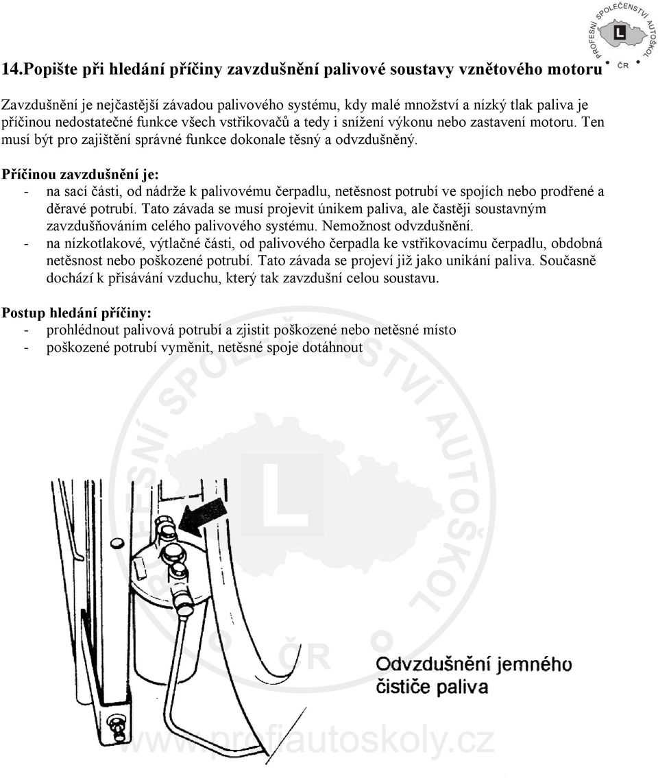 Příčinou zavzdušnění je: - na sací části, od nádrže k palivovému čerpadlu, netěsnost potrubí ve spojích nebo prodřené a děravé potrubí.