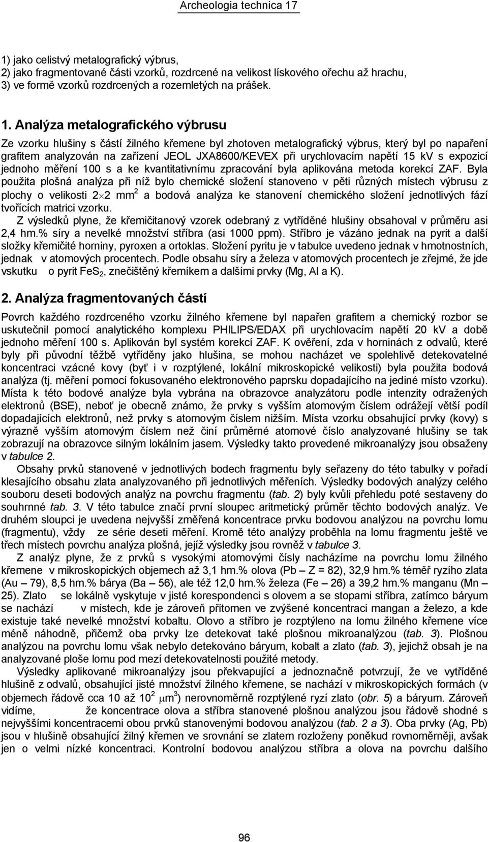 urychlovacím napětí 15 kv s expozicí jednoho měření 100 s a ke kvantitativnímu zpracování byla aplikována metoda korekcí ZAF.