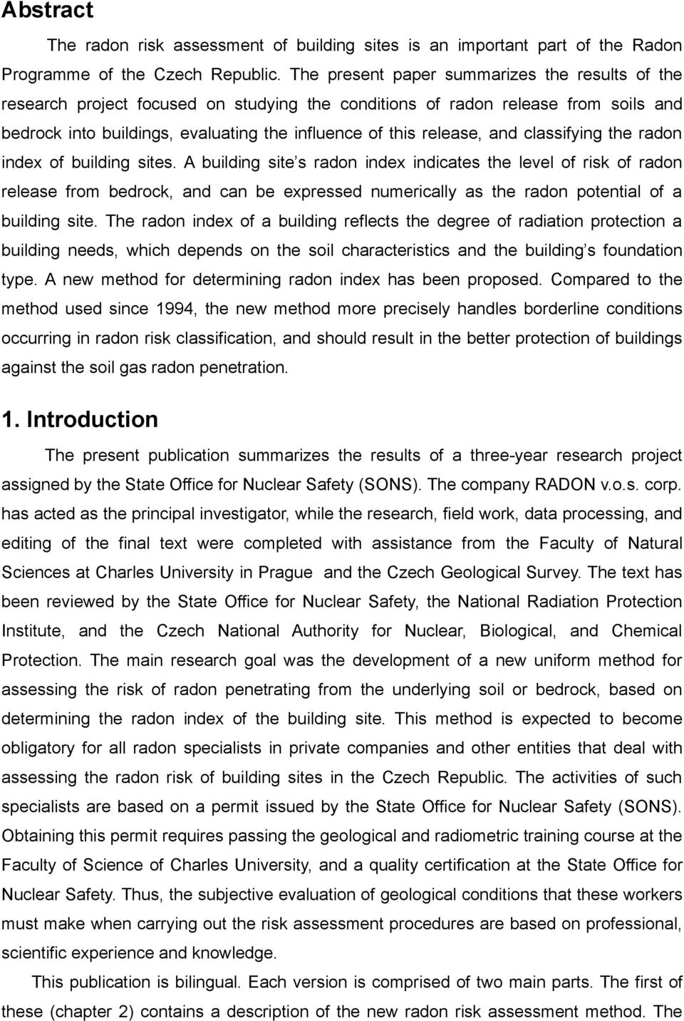 and classifying the radon index of building sites.