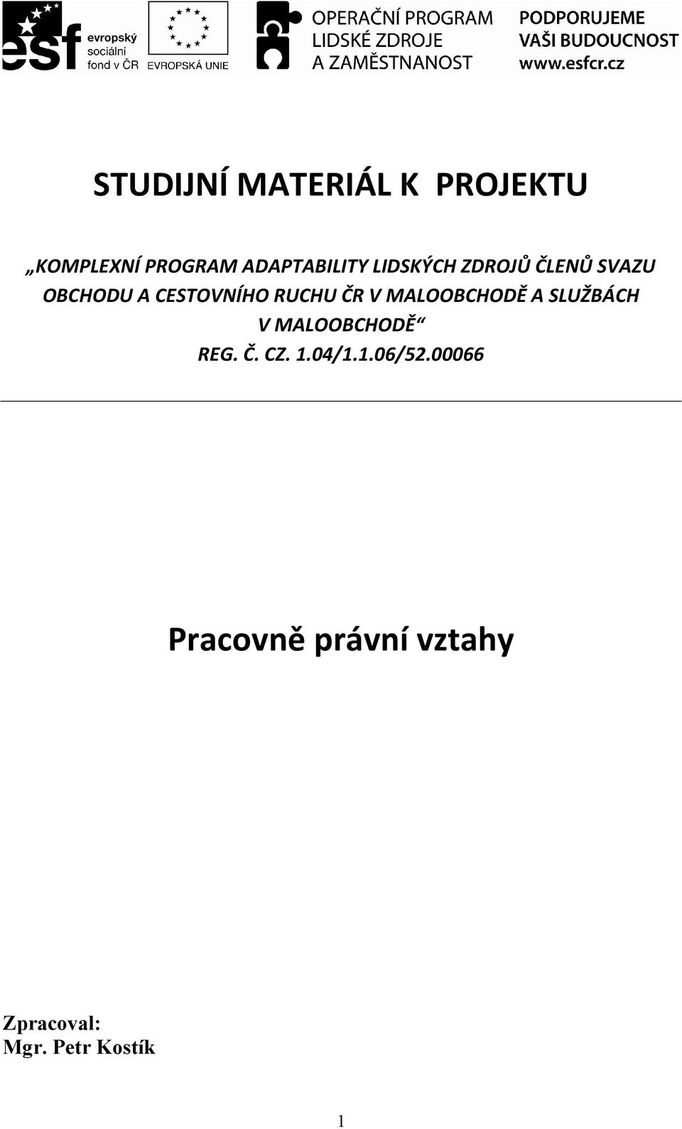 MALOOBCHODĚ A SLUŽBÁCH V MALOOBCHODĚ REG. Č. CZ. 1.04/1.1.06/52.