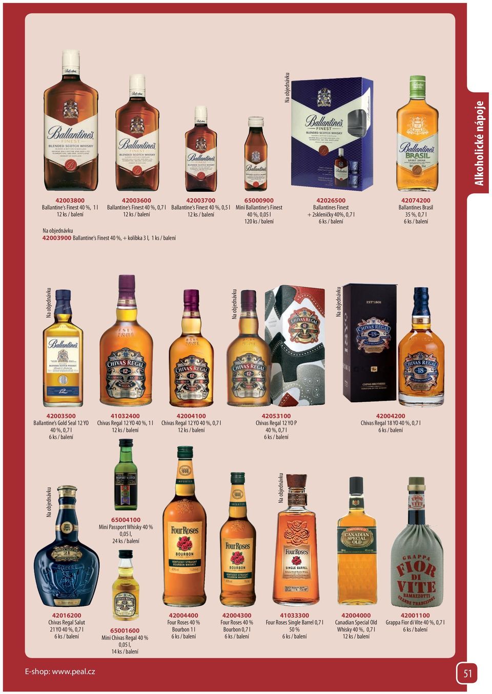 Chivas Regal 12 YO 42053100 Chivas Regal 12 YO P 42004200 Chivas Regal 18 YO 65004100 Mini Passport Whisky 40 % 0,05 l, 42016200 Chivas Regal Salut 21 YO 65001600 Mini Chivas Regal 40 % 0,05 l, 14 ks