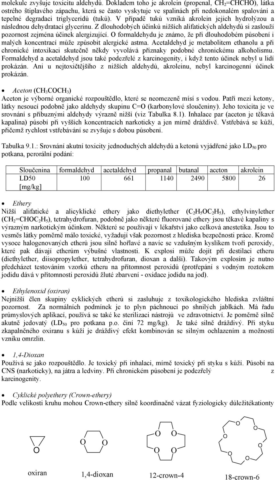 V případě tuků vzniká akrolein jejich hydrolýzou a následnou dehydratací glycerinu. Z dlouhodobých účinků nižších alifatických aldehydů si zaslouží pozornost zejména účinek alergizující.