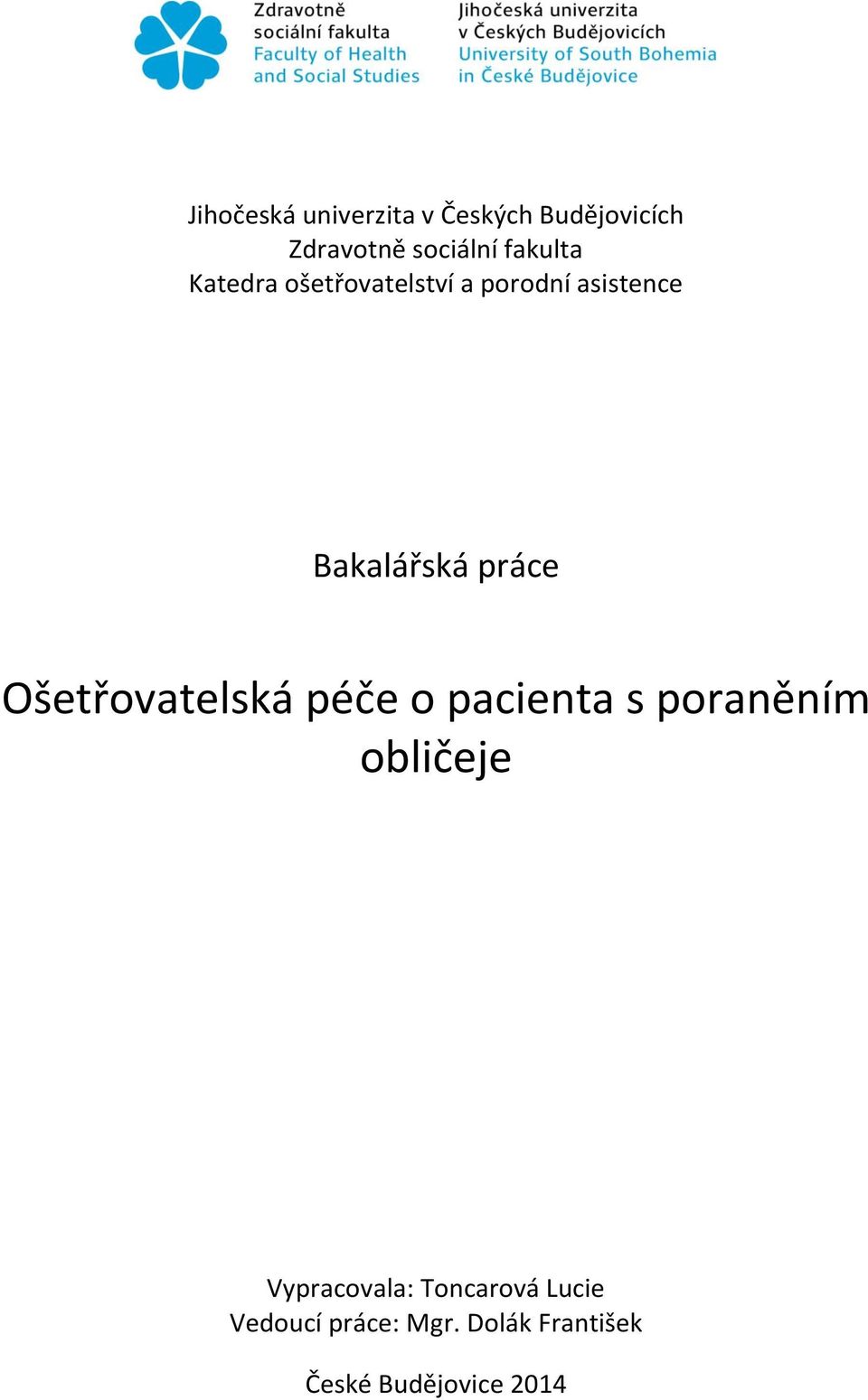 práce Ošetřovatelská péče o pacienta s poraněním obličeje