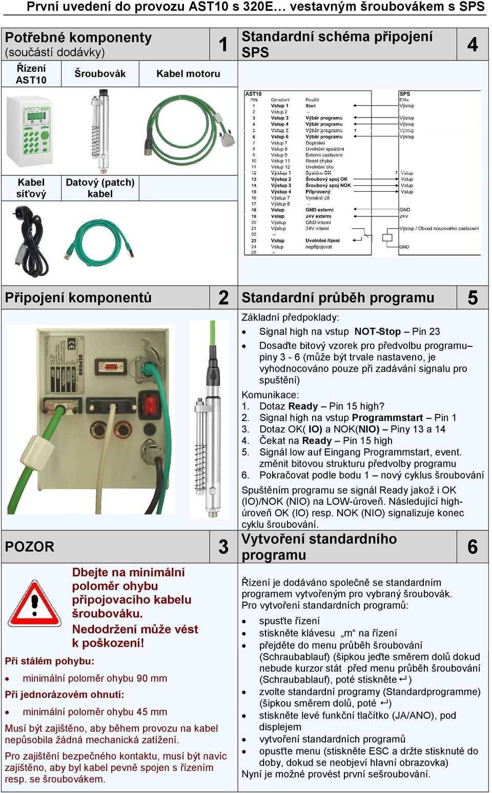 minimální poloměr ohybu 90 mm Při jednorázovém ohnutí: minimální poloměr ohybu 45 mm Musí být zajištěno, aby během provozu na kabel nepůsobila žádná mechanická zatížení.