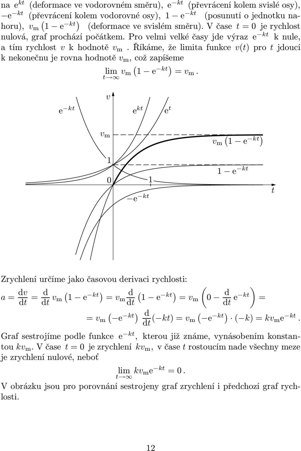 říkáme,želimitafunkce v(t)pro tjdoucí knekonečnujerovnahodnotě v m,cožzapíšeme lim v ( ) m 1 e kt = v m.