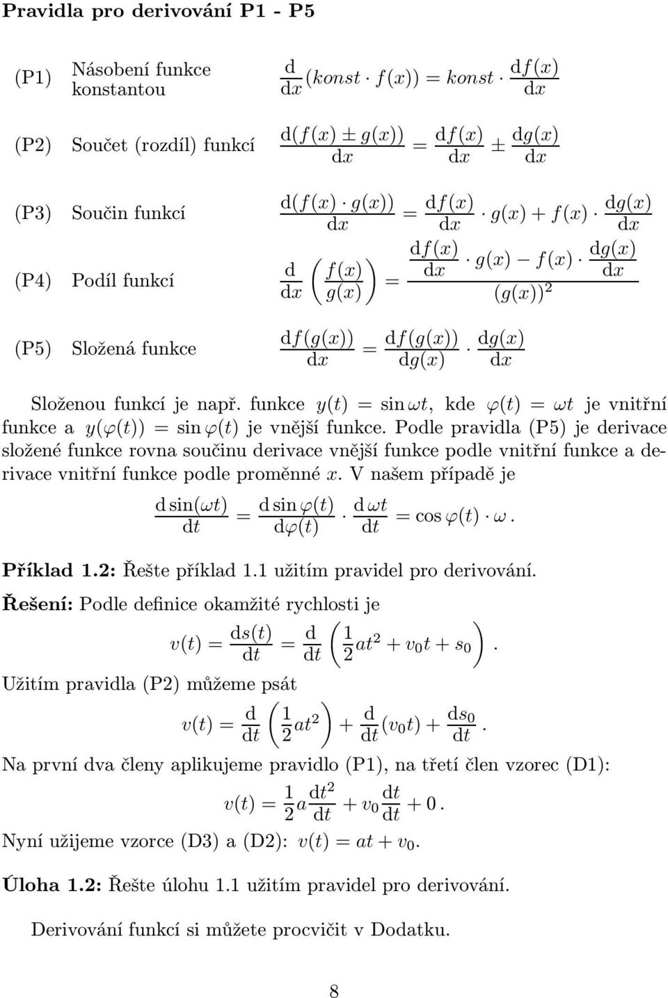 funkce y(t)=sinωt, kde ϕ(t)=ωt jevnitřní funkcea y(ϕ(t))=sinϕ(t)jevnějšífunkce.