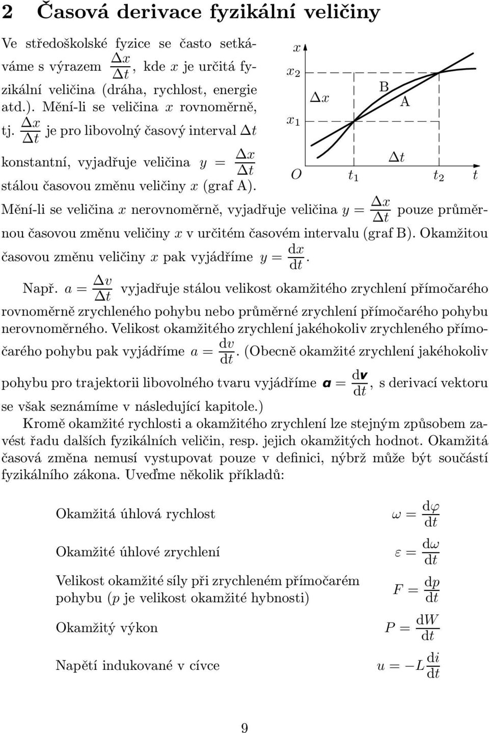 O t t 1 t 2 Mění-liseveličina xnerovnoměrně,vyjadřujeveličina y= x t pouzeprůměrnou časovou změnu veličiny x v určitém časovém intervalu(graf B). Okamžitou časovouzměnuveličiny xpakvyjádříme y= dx.