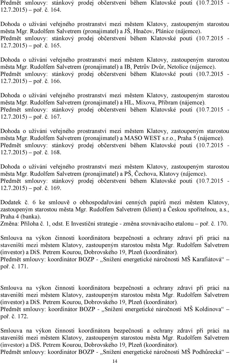 Dohoda o užívání veřejného prostranství mezi městem Klatovy, zastoupeným starostou města Mgr. Rudolfem Salvetrem (pronajímatel) a IB, Petrův Dvůr, Netolice (nájemce).