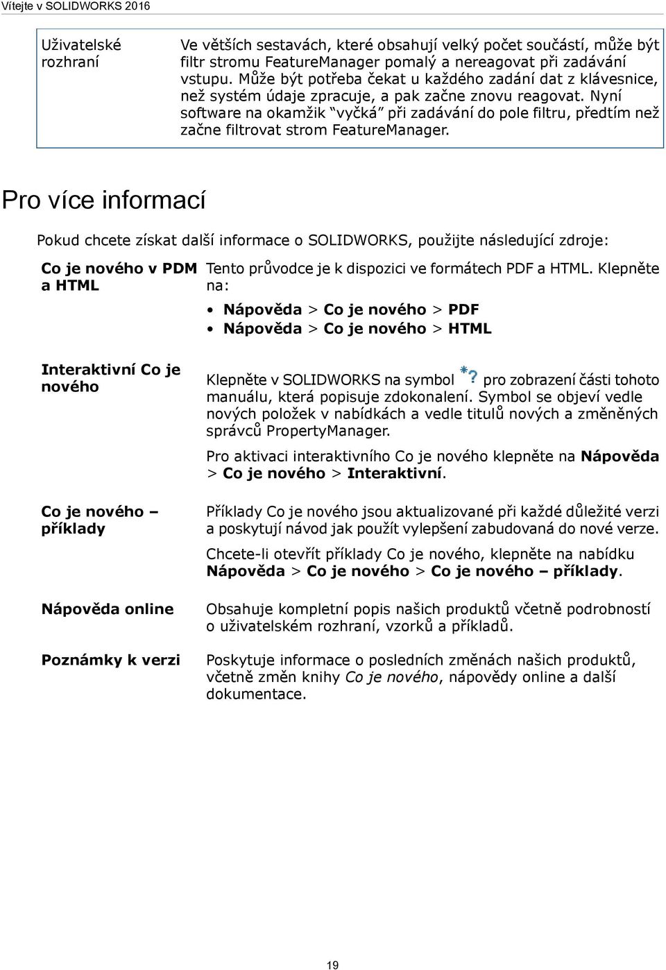 Nyní software na okamžik vyčká při zadávání do pole filtru, předtím než začne filtrovat strom FeatureManager.