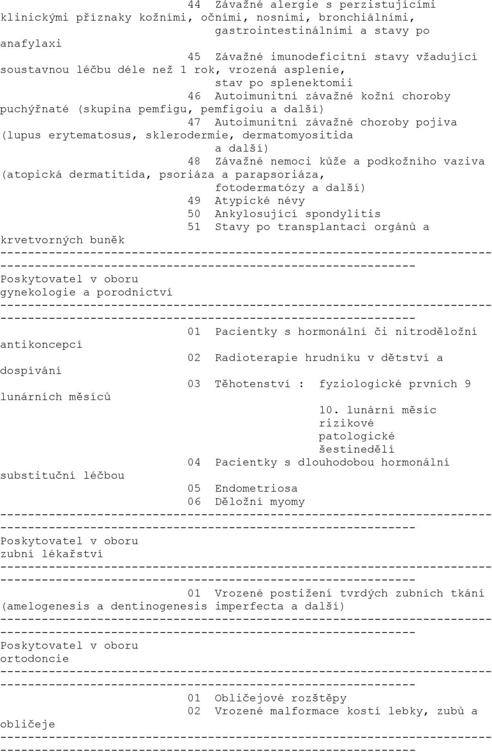 další) 48 Závažné nemoci kůže a podkožního vaziva (atopická dermatitida, psoriáza a parapsoriáza, fotodermatózy a další) 49 Atypické névy 50 Ankylosující spondylitis 51 Stavy po transplantaci orgánů