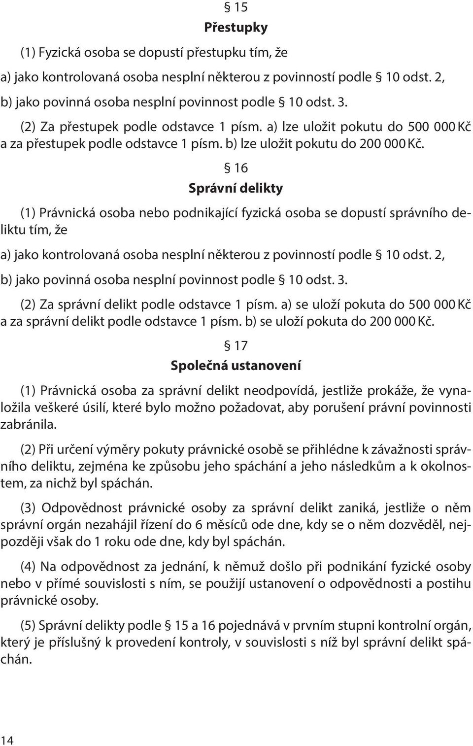 16 Správní delikty (1) Právnická osoba nebo podnikající fyzická osoba se dopustí správního deliktu tím, že a) jako kontrolovaná osoba nesplní některou z povinností podle 10 odst.