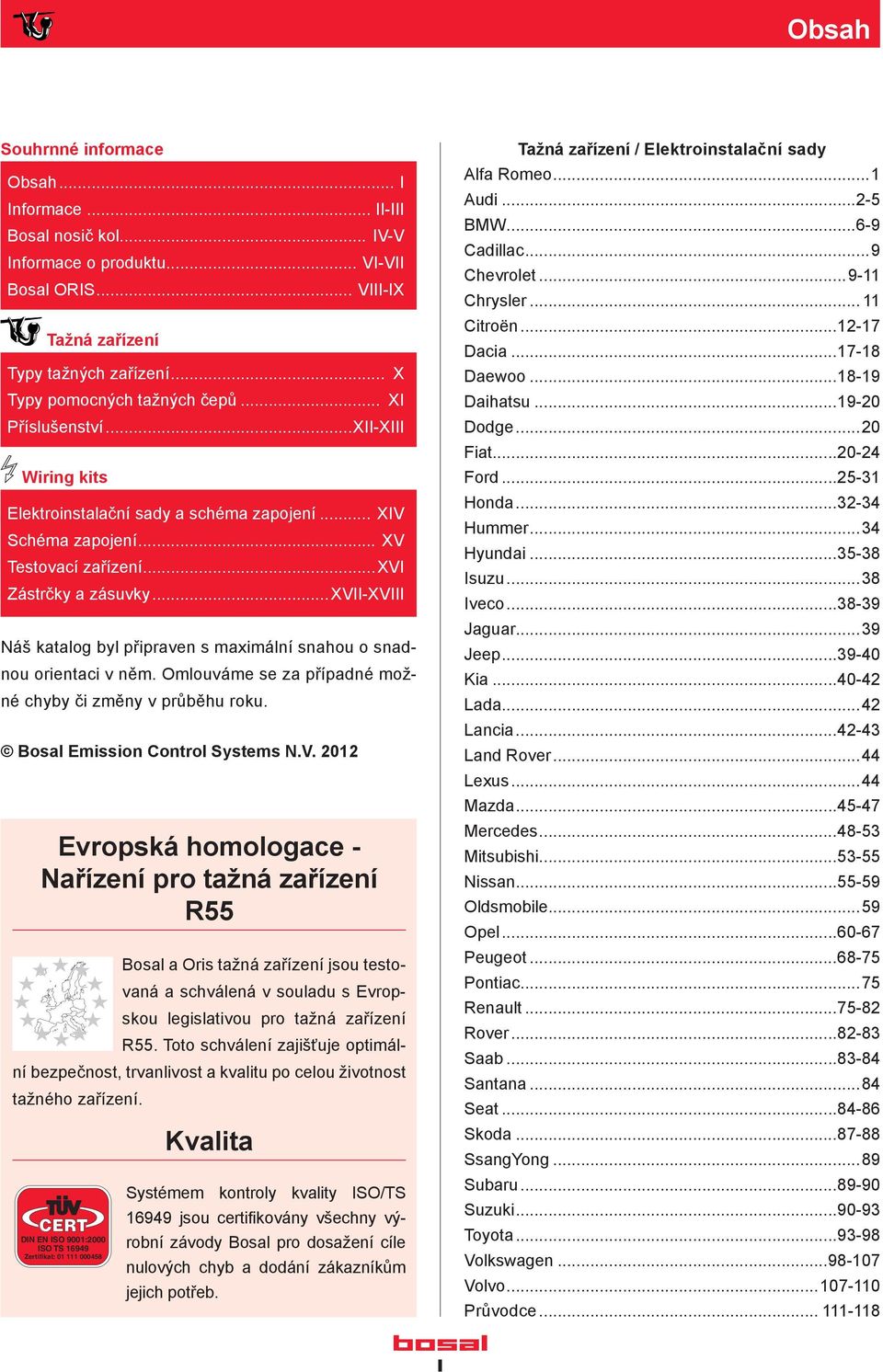 ..xvii-xviii Náš katalog byl připraven s maximální snahou o snadnou orientaci v něm. Omlouváme se za případné možné chyby či změny v průběhu roku. Bosal Emission Control Systems N.V.