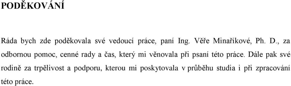 , za odbornou pomoc, cenné rady a čas, který mi věnovala při psaní