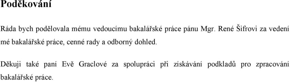 René Šifrovi za vedení mé bakalářské práce, cenné rady a