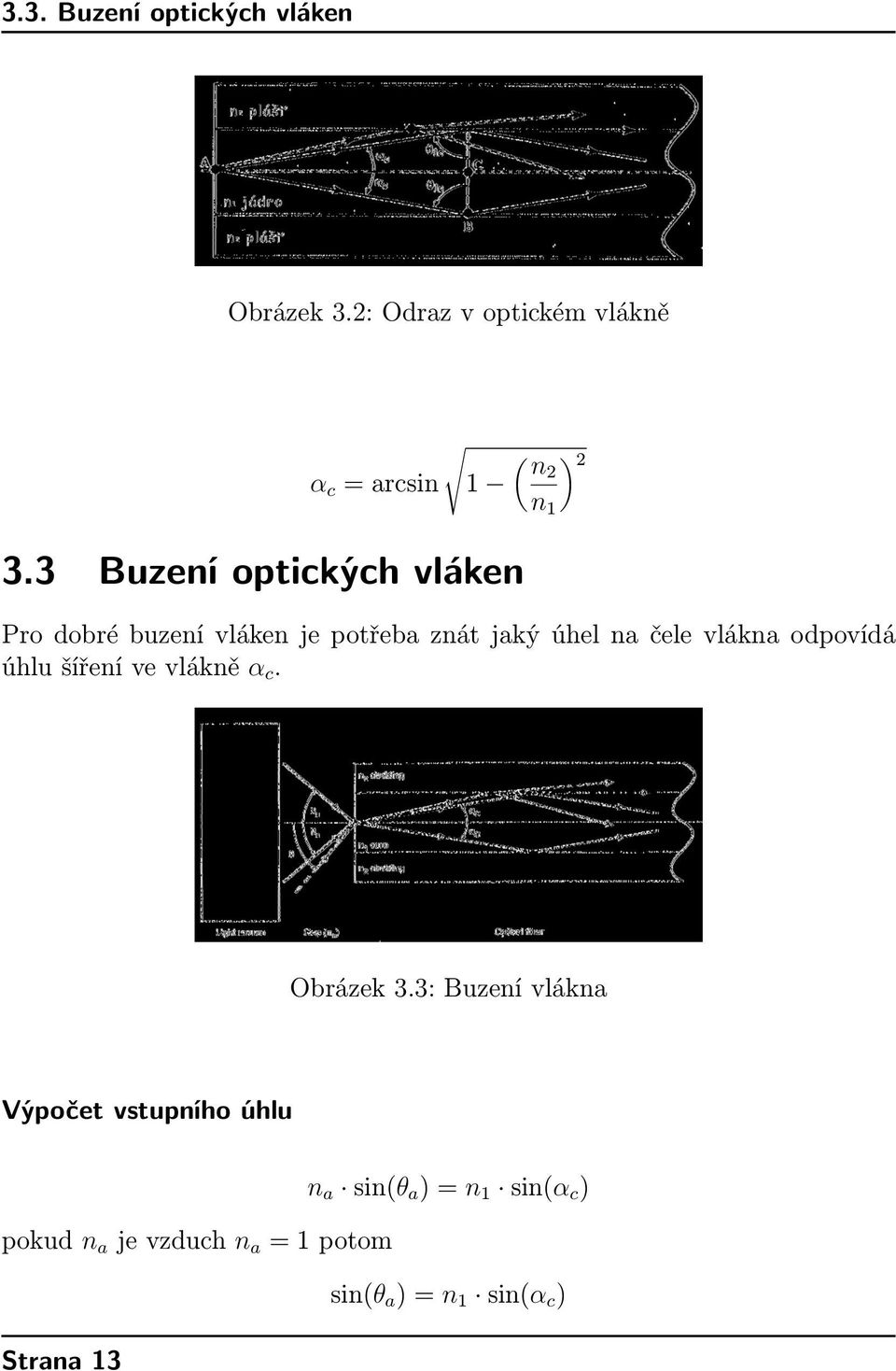 vlákna odpovídá úhlu šíření ve vlákně α c. n 1 Obrázek 3.