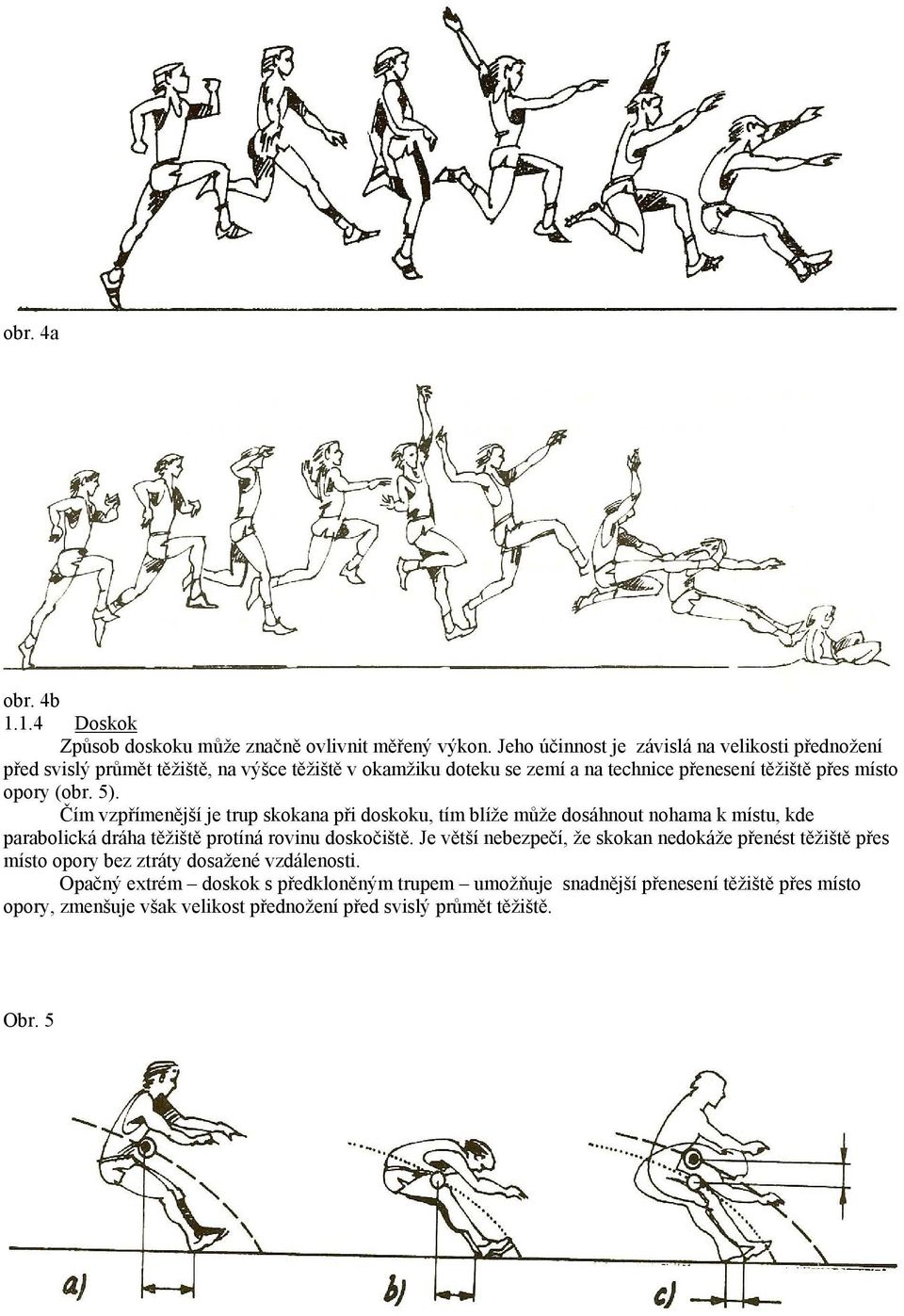 (obr. 5). Čím vzpřímenější je trup skokana při doskoku, tím blíže může dosáhnout nohama k místu, kde parabolická dráha těžiště protíná rovinu doskočiště.