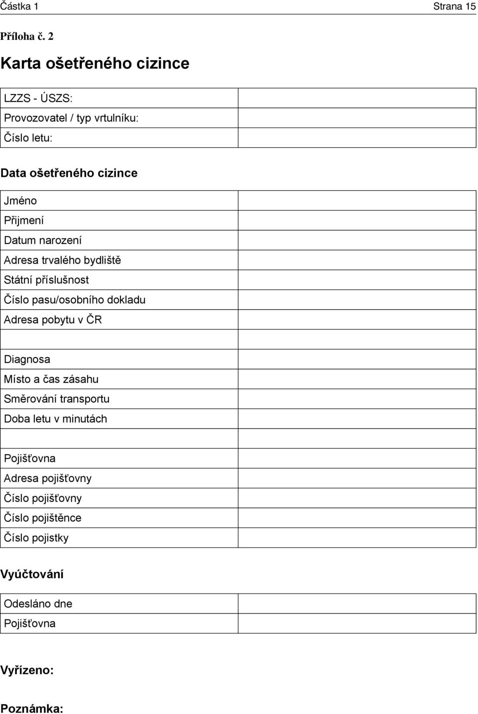Přijmení Datum narození Adresa trvalého bydliště Státní příslušnost Číslo pasu/osobního dokladu Adresa pobytu v ČR