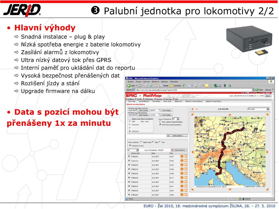 dat do reportu Vysoká bezpečnost přenášených dat Rozlišení jízdy a stání Upgrade firmware