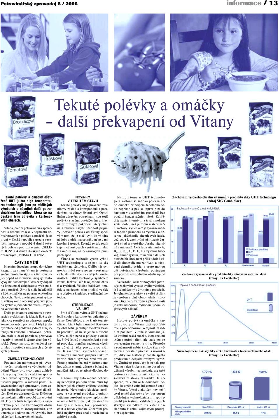 Vitana, přední potravinářská společnost a vedoucí značka v segmentu dehydratovaných polévek a omáček, jako první v České republice uvedla revoluční inovace v podobě 4 druhů tekutých polévek pod