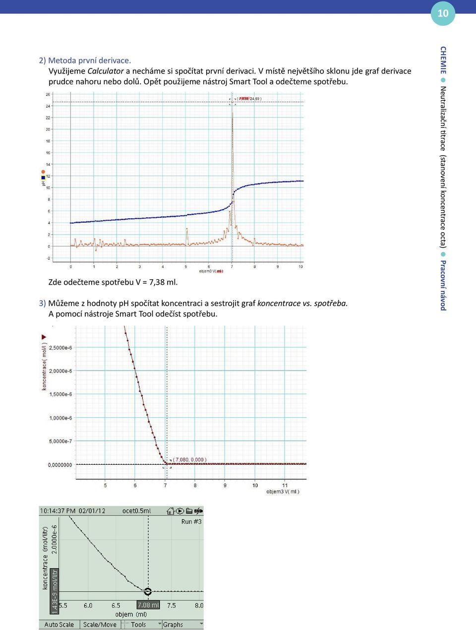 Opět použijeme nástroj Smart Tool a odečteme spotřebu. Zde odečteme spotřebu V = 7,38 ml.