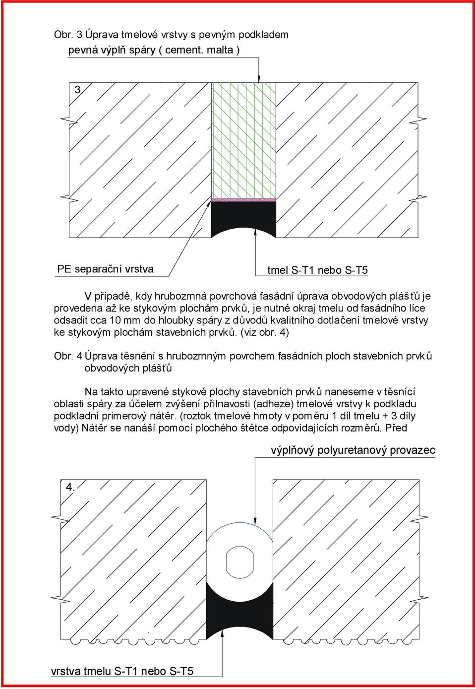 cca 10 mm do hloubky spáry z důvodů kvalitního dotlačení tmelové vrstvy ke stykovým plochám stavebních prvků. (viz obr. 4) Obr.