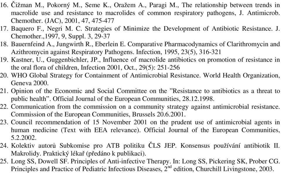 , Eberlein E. Comparative Pharmacodynamics of Clarithromycin and Azithromycin against Respiratory Pathogens. Infection, 1995, 23(5), 316-321 19. Kastner, U., Guggenbichler, JP.