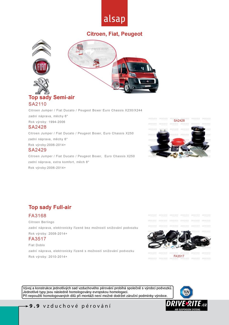 výroby:2006-2014+ SA2428 Top sady Full-air FA3168 Citroen Berlingo zadní náprava, elektronicky řízené bez možností snižování podvozku Rok výroby: 2008-2014+ FA3517 Fiat Doblo zadní náprava,