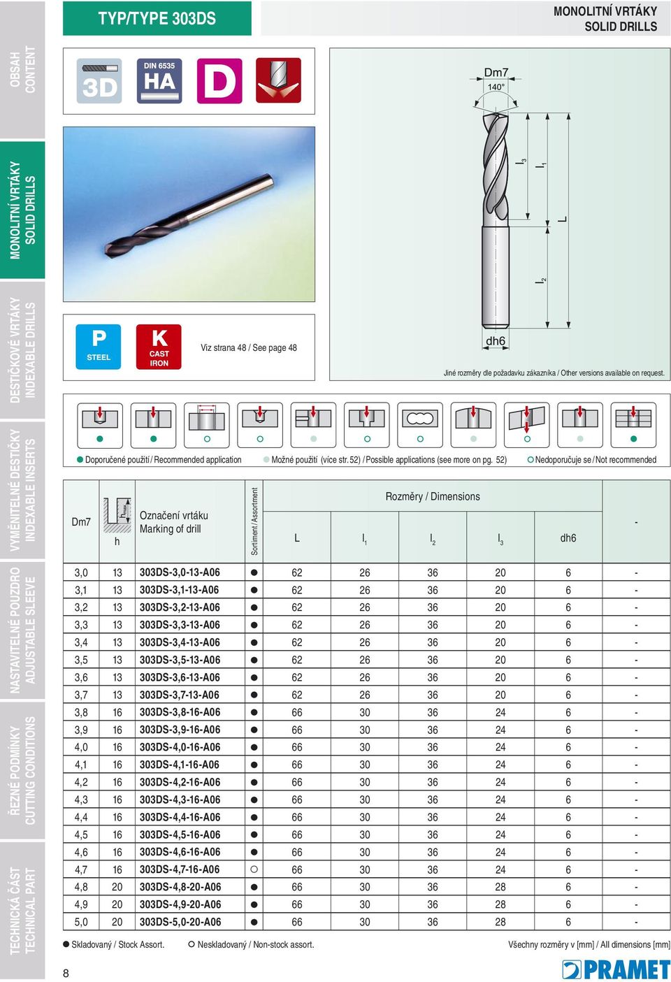 Rozměry / Dimensions L l 1 l 2 l 3 dh6 3,0 13 303DS-3,0-13-A06 62 26 36 20 6-3,1 13 303DS-3,1-13-A06 62 26 36 20 6-3,2 13 303DS-3,2-13-A06 62 26 36 20 6-3,3 13 303DS-3,3-13-A06 62 26 36 20 6-3,4 13