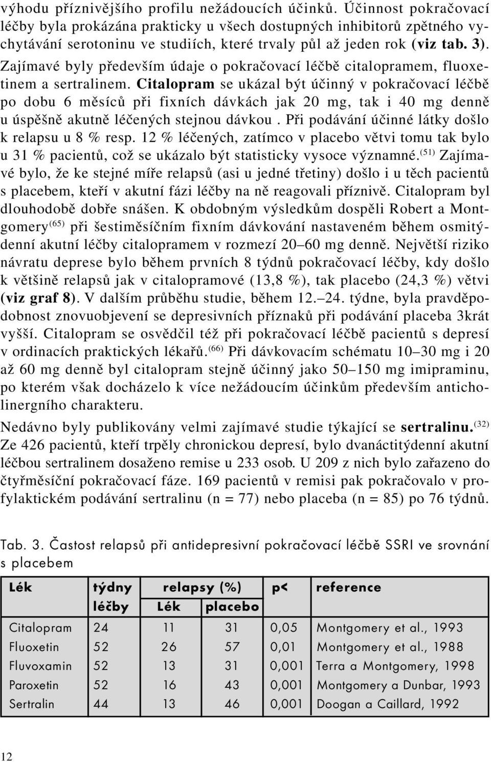 Zajímavé byly především údaje o pokračovací léčbě citalopramem, fluoxetinem a sertralinem.