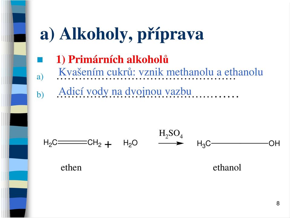 methanolu a ethanolu b) Adicí vody na