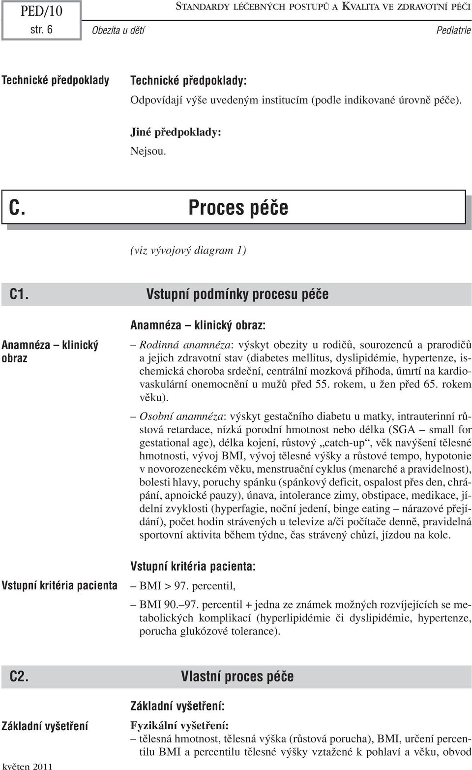 Proces péãe (viz vývojový diagram 1) C1.