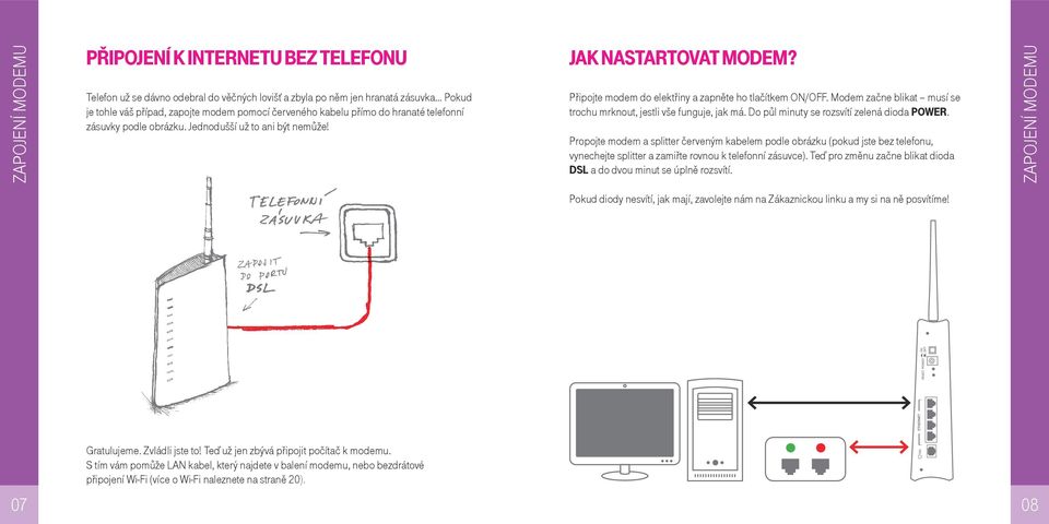 Modem začne blikat musí se trochu mrknout, jestli vše funguje, jak má. Do půl minuty se rozsvítí zelená dioda POWER.