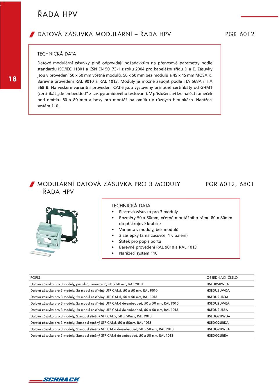 Moduly je možné zapojit podle TIA 568A i TIA 568 B. Na veškeré variantní provedení CAT.6 jsou vystaveny příslušné certifikáty od GHMT (certifikát de-embedded z tzv. pyramidového testování).