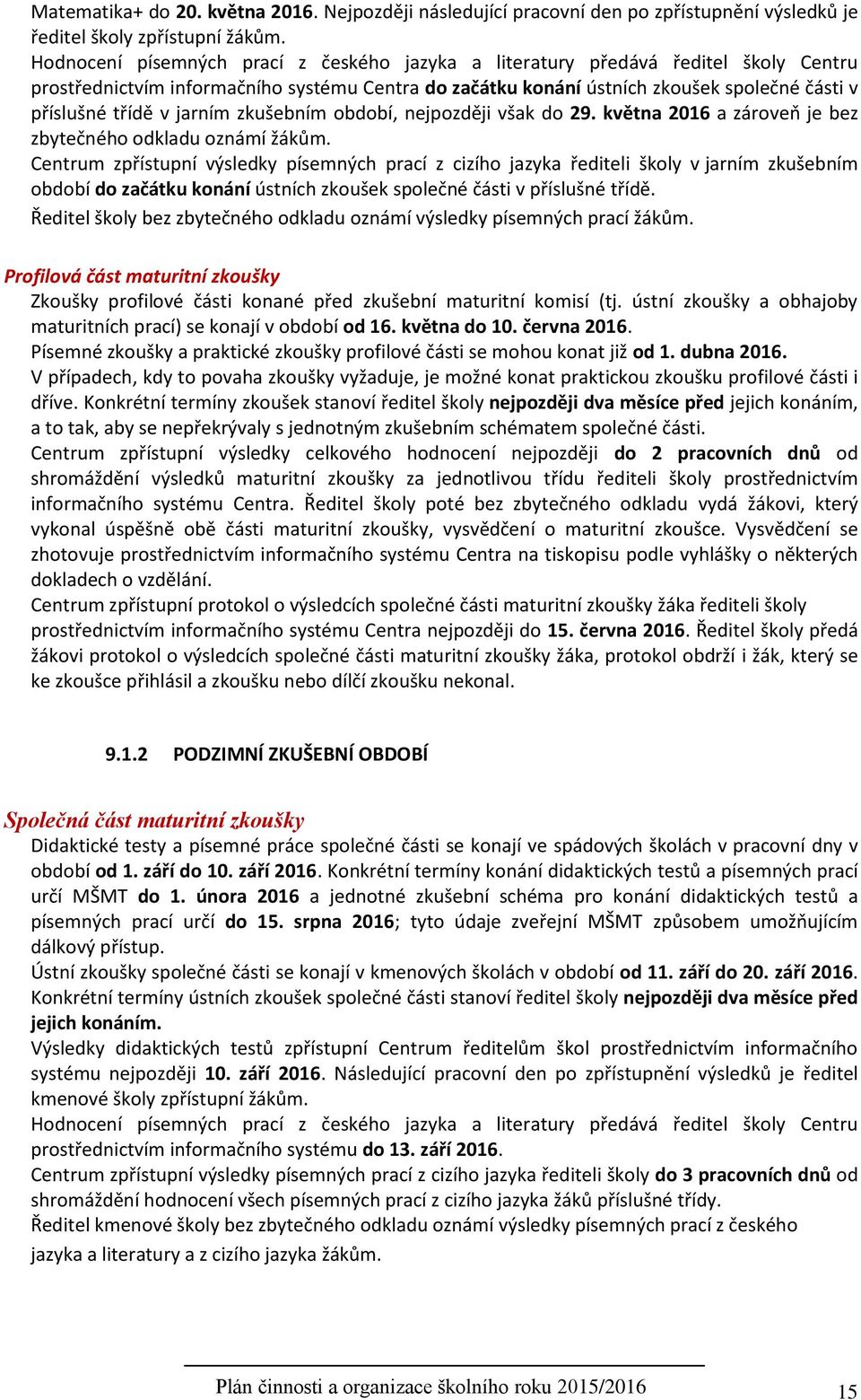 jarním zkušebním období, nejpozději však do 29. května 2016 a zároveň je bez zbytečného odkladu oznámí žákům.