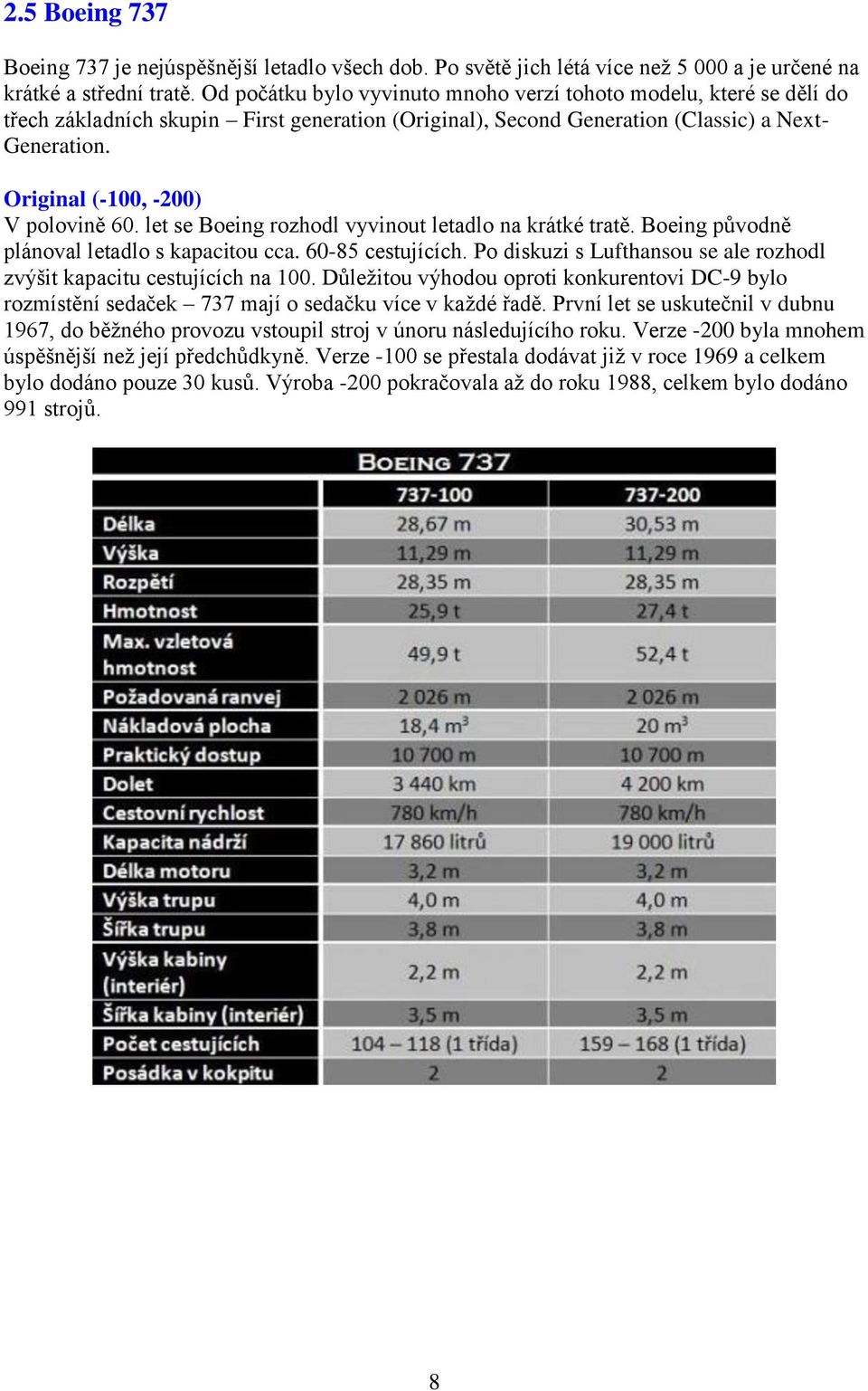 Original (-100, -200) V polovině 60. let se Boeing rozhodl vyvinout letadlo na krátké tratě. Boeing původně plánoval letadlo s kapacitou cca. 60-85 cestujících.