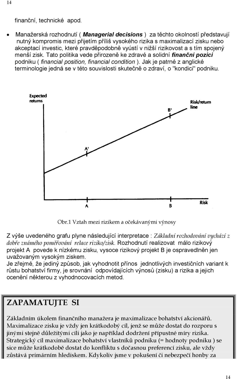 vyústí v nižší rizikovost a s tím spojený menší zisk. Tato politika vede přirozeně ke zdravé a solidní finanční pozici podniku ( financial position, financial condition ).