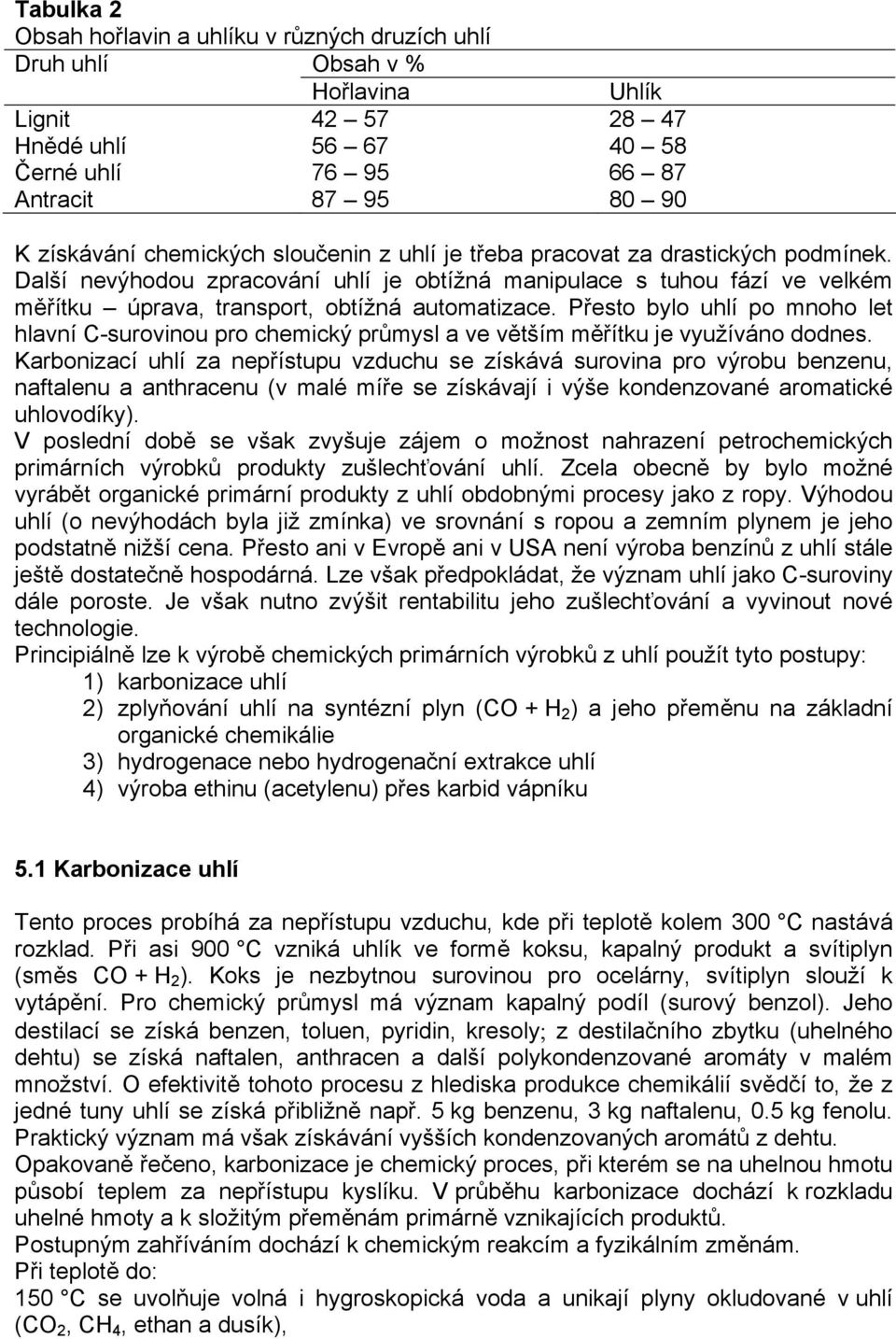 Přesto bylo uhlí po mnoho let hlavní C-surovinou pro chemický průmysl a ve větším měřítku je využíváno dodnes.