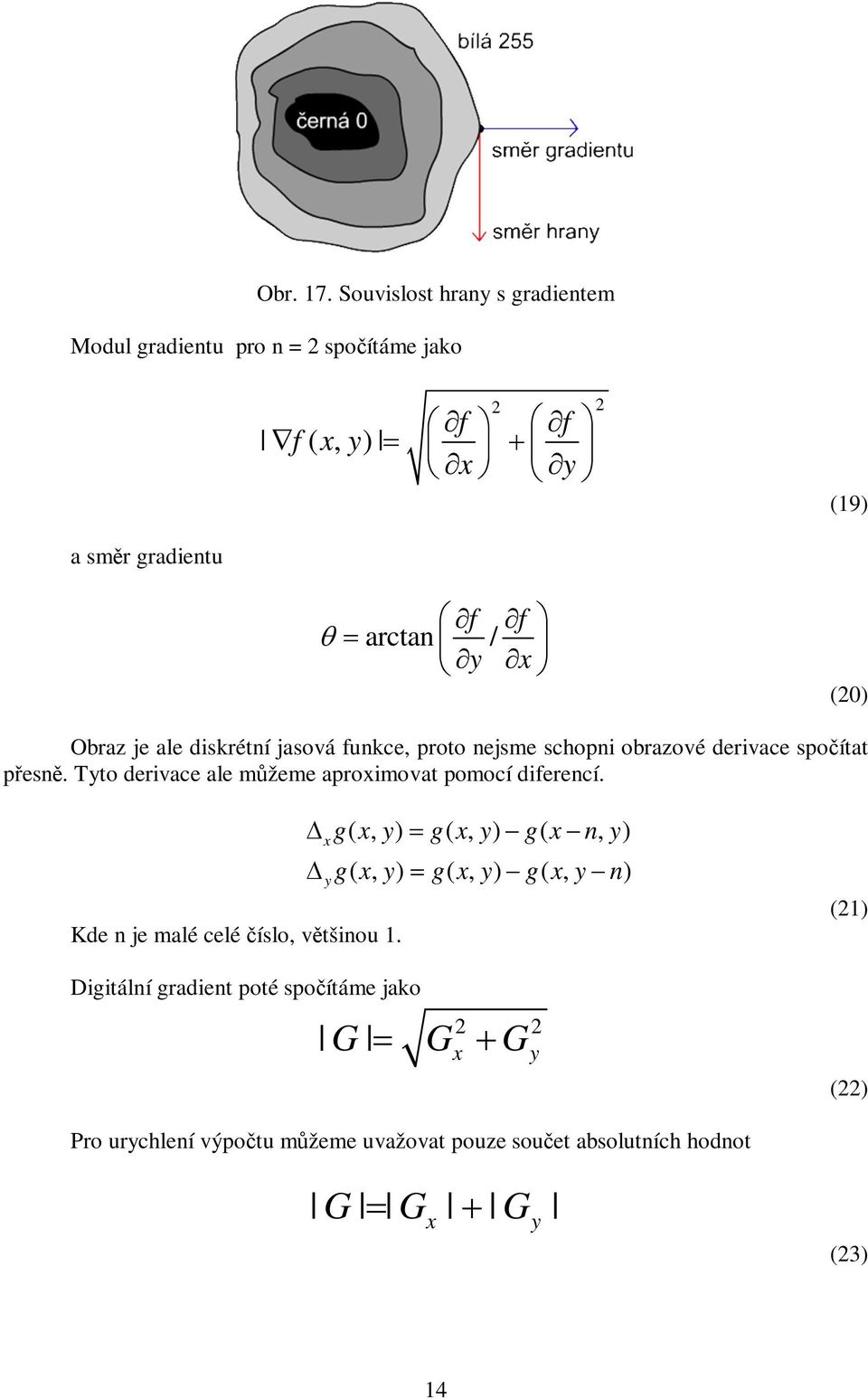 / " # y x$ (20) Obraz je ale diskrétní jasová funkce, proto nejsme schopni obrazové derivace spoítat pesn.