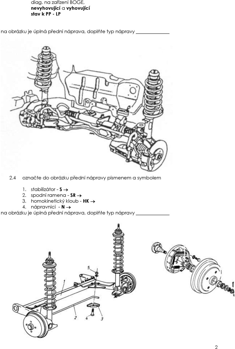 4 označte do obrázku přední nápravy písmenem a symbolem 1. stabilizátor - S 2.