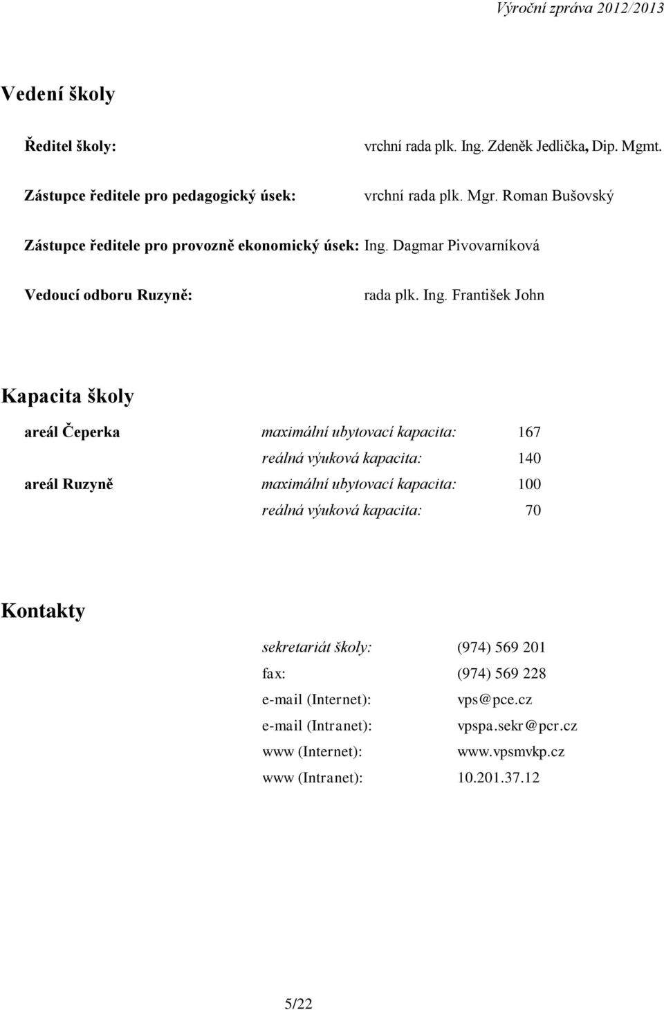 Dagmar Pivovarníková Vedoucí odboru Ruzyně: rada plk. Ing.