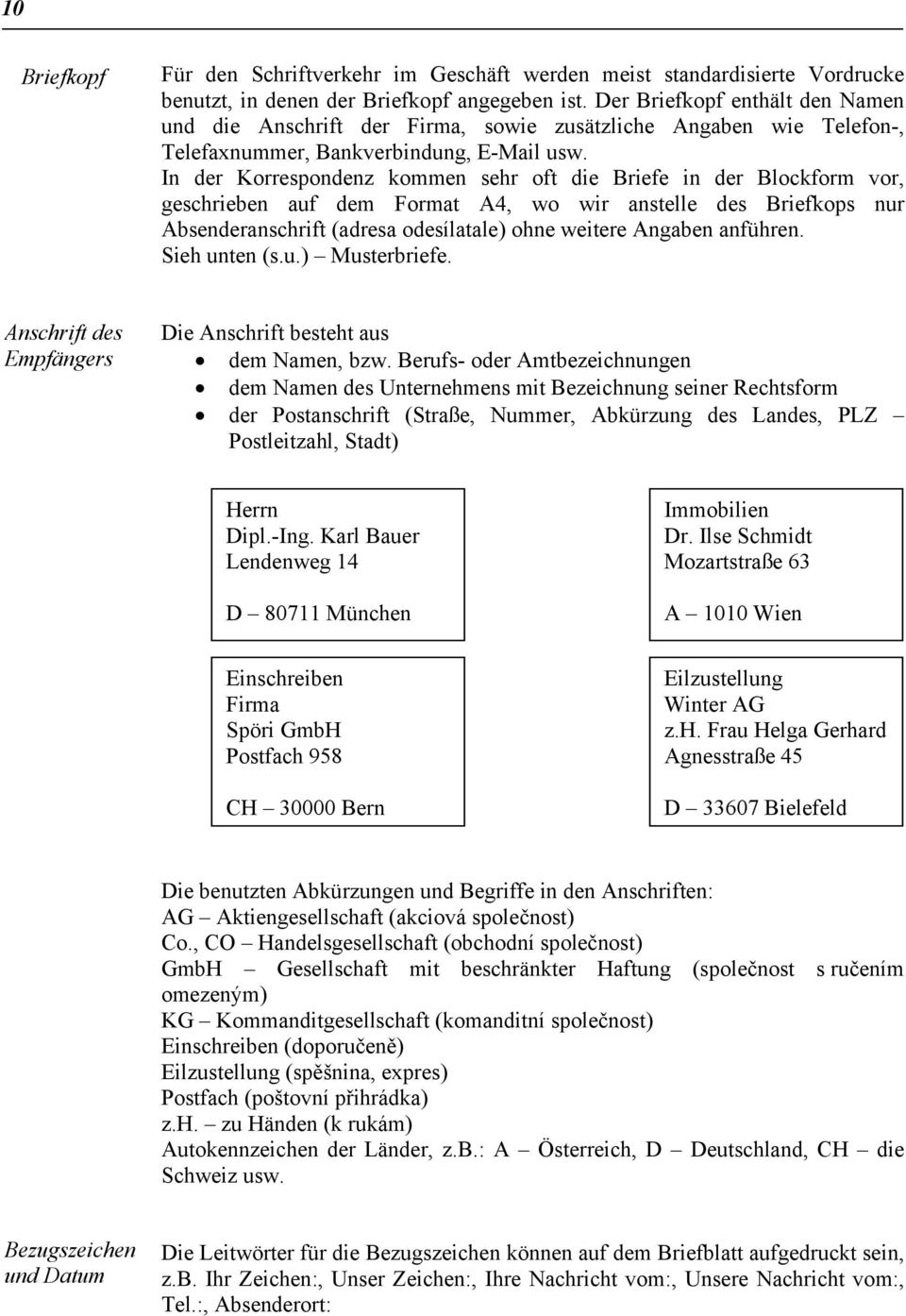 In der Korrespondenz kommen sehr oft die Briefe in der Blockform vor, geschrieben auf dem Format A4, wo wir anstelle des Briefkops nur Absenderanschrift (adresa odesílatale) ohne weitere Angaben