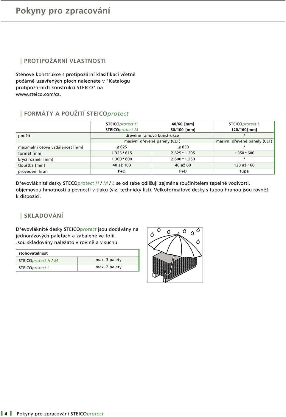 FORMÁTY A POUŽITÍ STEICOprotect STEICOprotect H 40/60 [mm] STEICOprotect L STEICOprotect M 80/100 [mm] 120/160 [mm] použití dřevěné rámové konstrukce / masivní dřevěné panely (CLT) masivní dřevěné