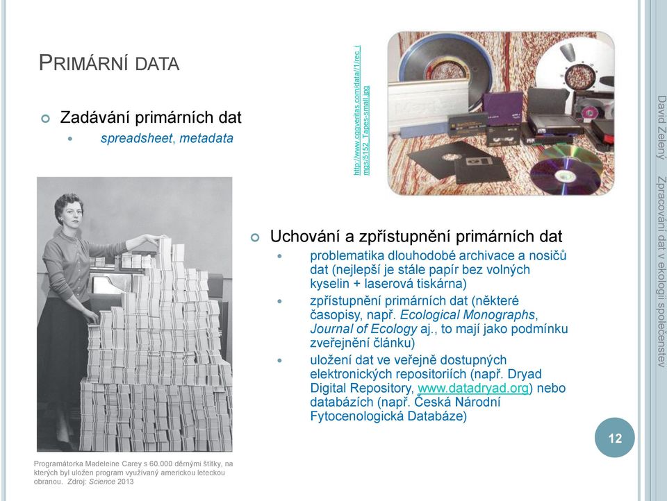 volných kyselin + laserová tiskárna) zpřístupnění primárních dat (některé časopisy, např. Ecological Monographs, Journal of Ecology aj.