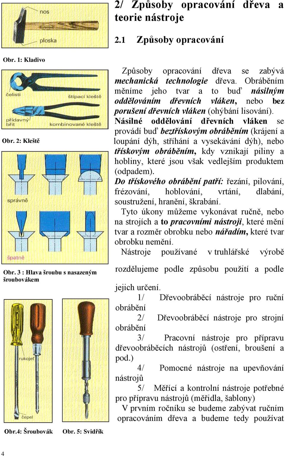 Obráběním měníme jeho tvar a to buď násilným oddělováním dřevních vláken, nebo bez porušení dřevních vláken (ohýbání lisování).