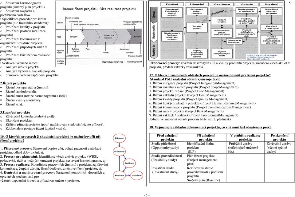 o Pro řízení komunikace v organizační struktuře projektu. o Pro řízení případných změn v projektu. o Pro řízení krizí během realizace projektu. Sestavení věcného rámce: o Analýza rizik v projektu.