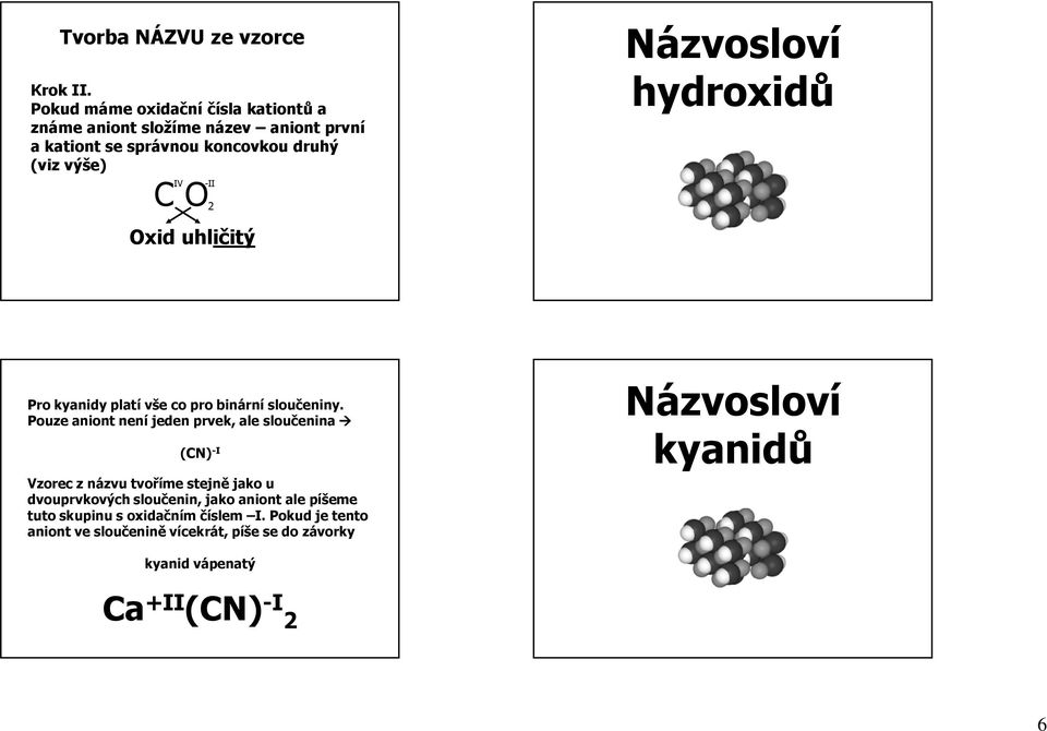 2 Oxid uhličitý Názvosloví hydroxidů Pro kyanidy platí vše co pro binární sloučeniny.