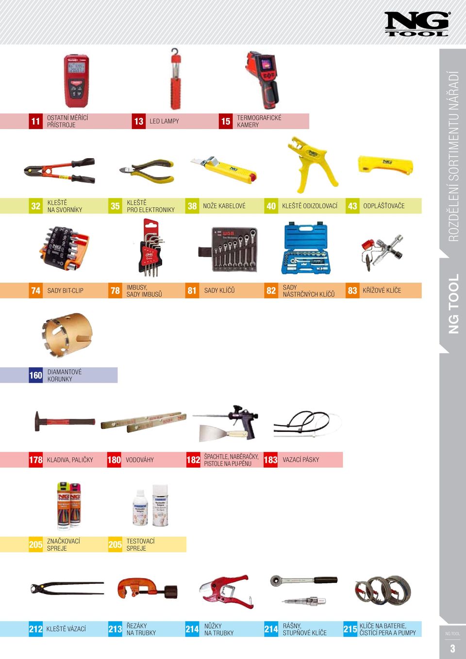 klíče ng tool 160 DIaMaNTové korunky 178 kladiva, paličky 180 vodováhy 182 špachtle, NabĚRačky, pistole Na pu-pěnu 183 vazací pásky 205 ZNačkovacÍ